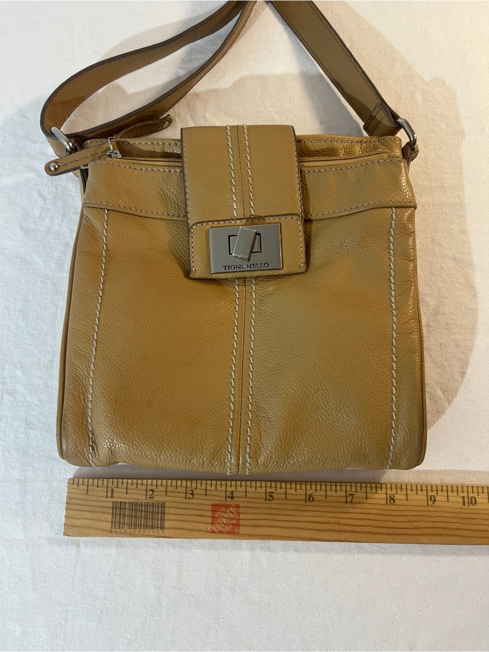 Tignanello Tan Leather Crossbody Bag with Silver Hardware